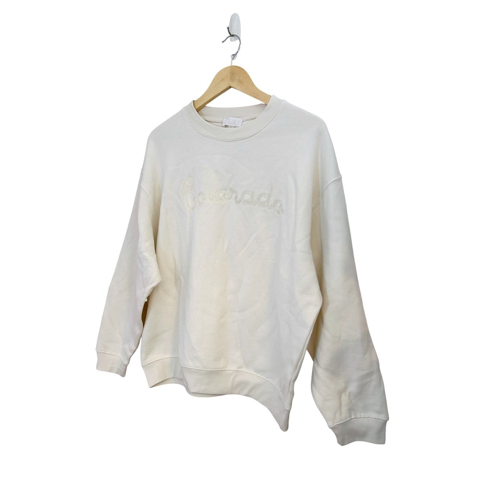 Le ALX Colorado Embroidered Organic Cotton Sweatshirt Creme Womens Medium NEW - Picture 2 of 8